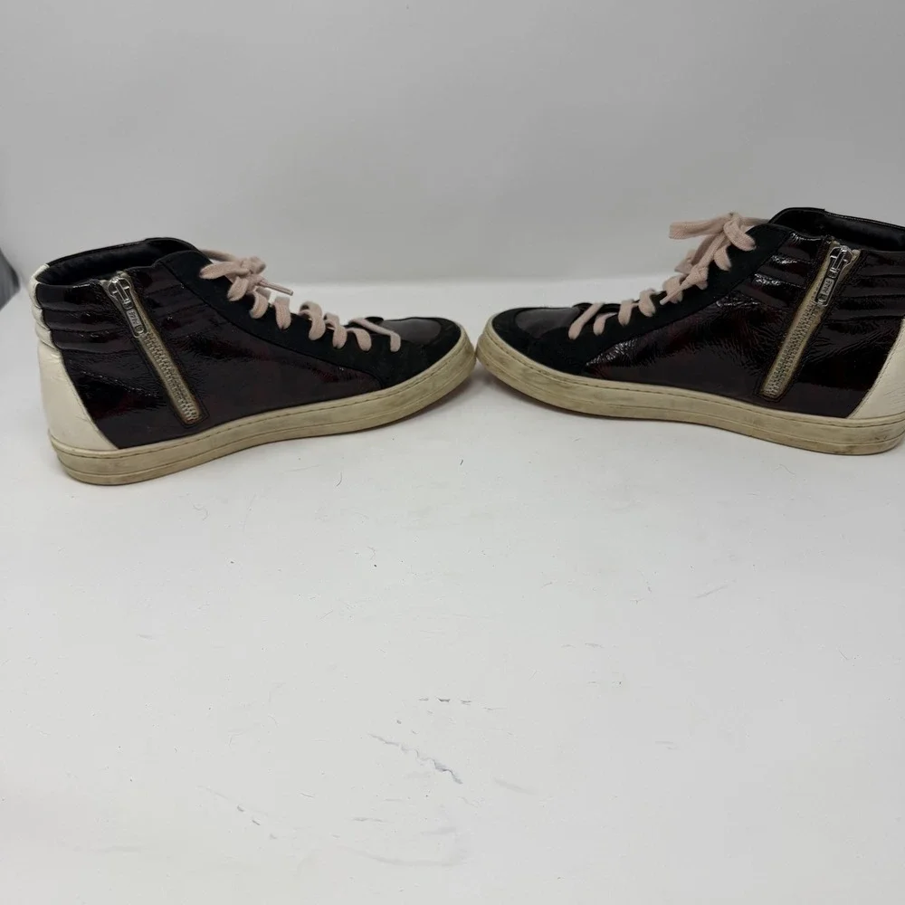 P448 Skate Turtle High Top Sneaker Patent Leather Suede Brown Black Womens 38